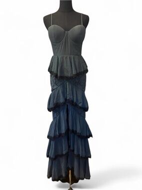 Tiered Charcoal Peplum Maxi Dress